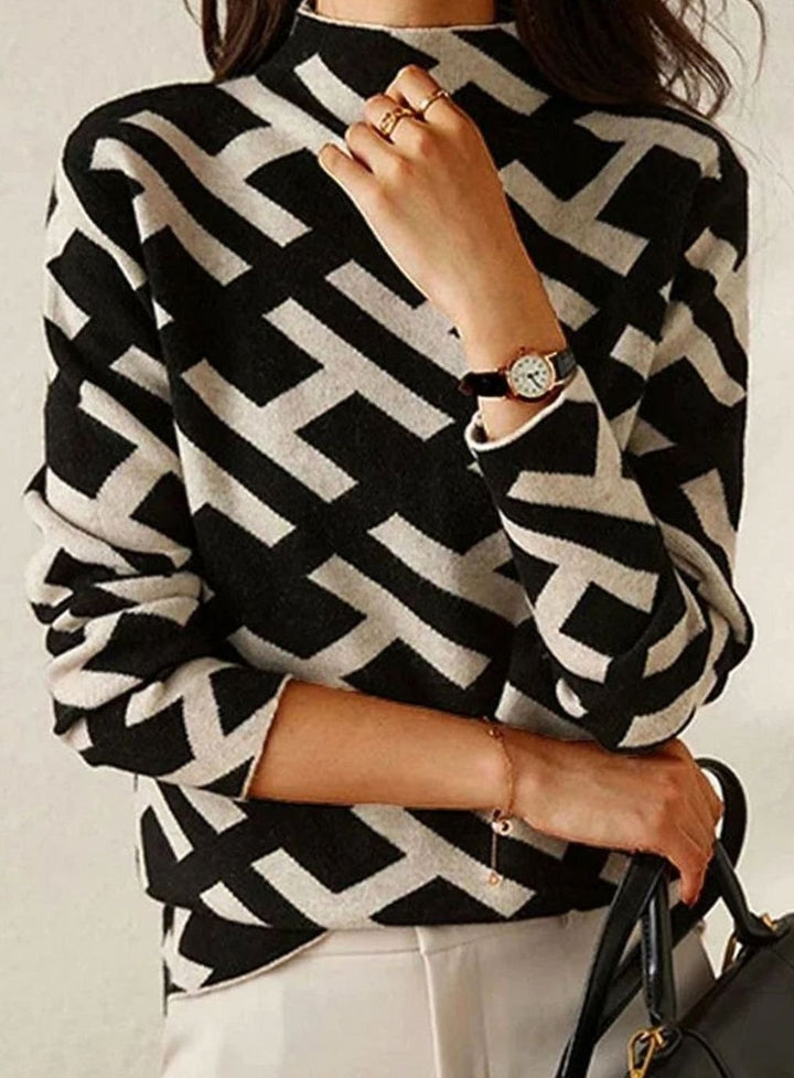 Women's Geometric-Print Roll Neck Knitted Jumper