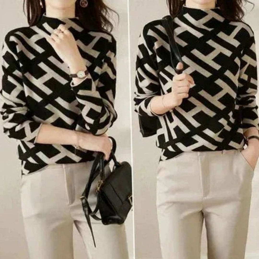 Women's Geometric-Print Roll Neck Knitted Jumper