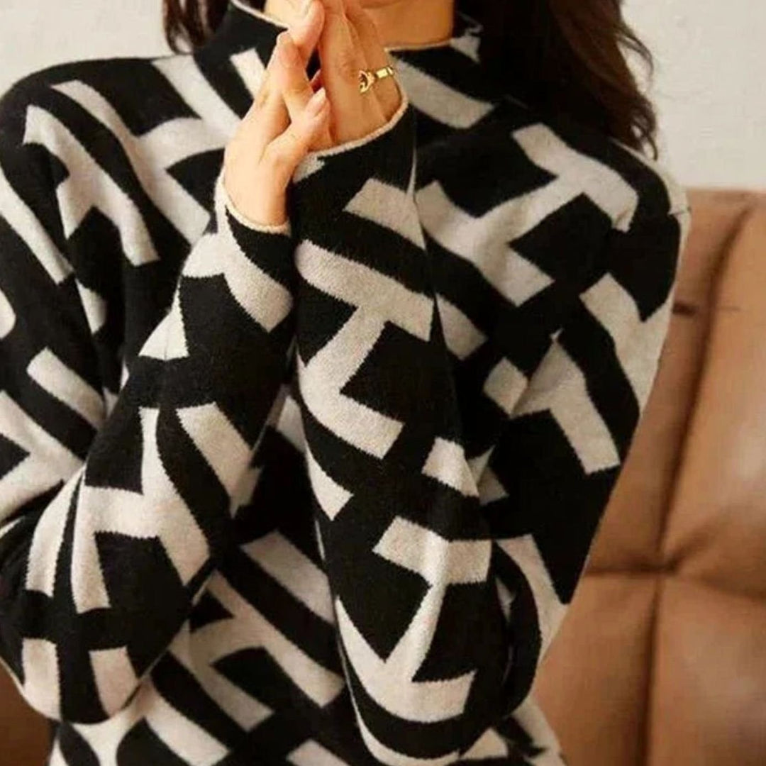 Women's Geometric-Print Roll Neck Knitted Jumper