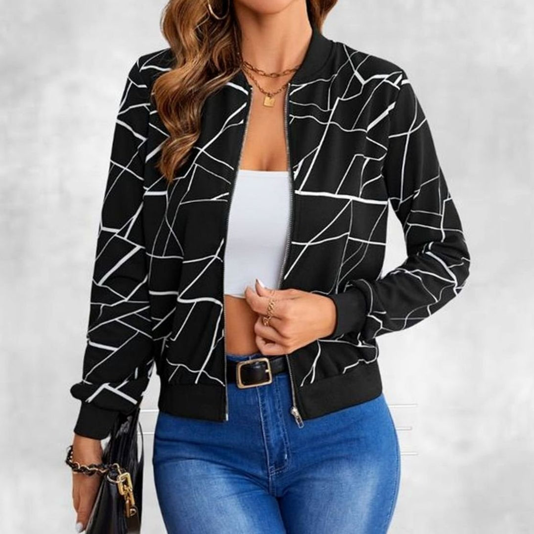 Women's Geometric Print Zip-Up Bomber Jacket
