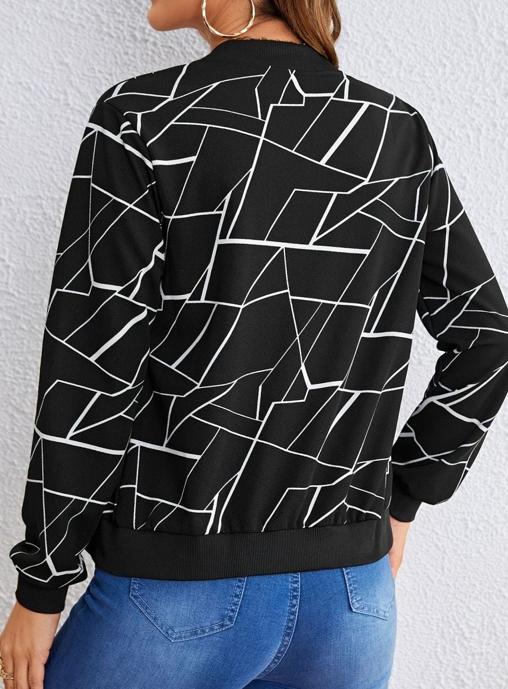 Women's Geometric Print Zip-Up Bomber Jacket
