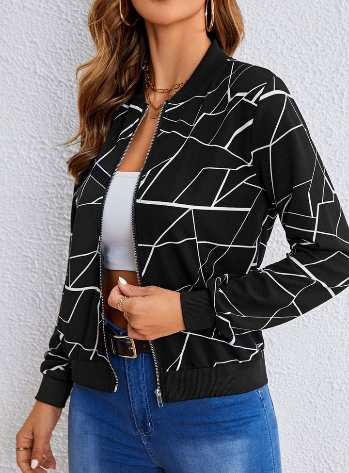 Women's Geometric Print Zip-Up Bomber Jacket