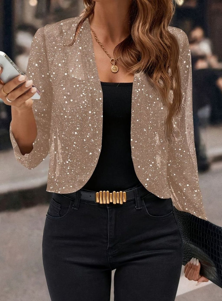 Women's Glitter Open-Front Cropped Blazer Jacket