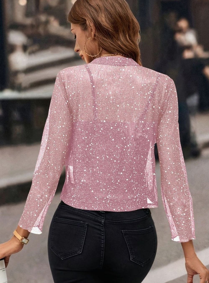 Women's Glitter Open-Front Cropped Blazer Jacket