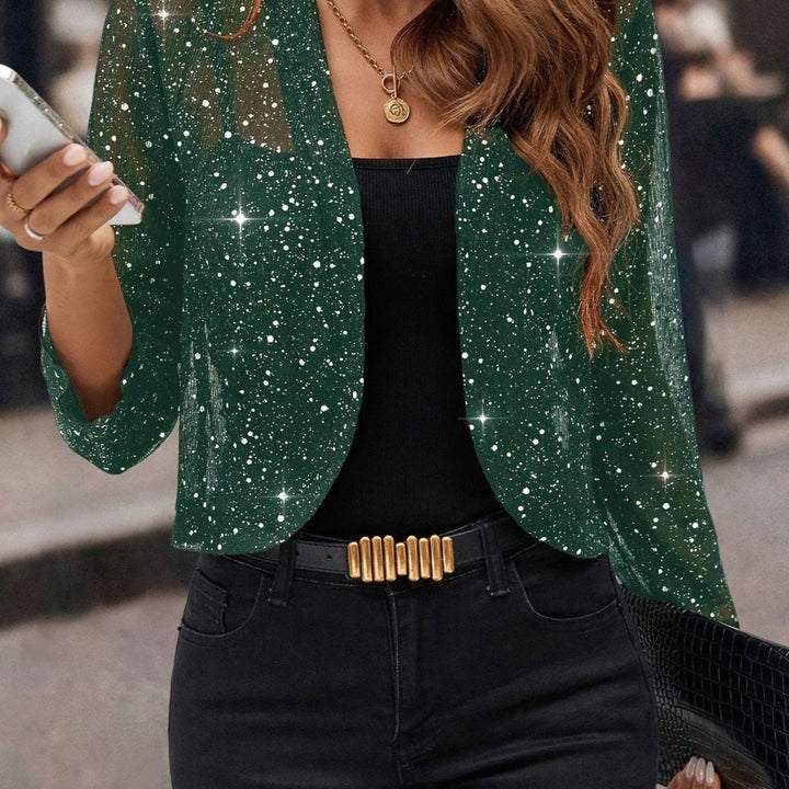 Women's Glitter Open-Front Cropped Blazer Jacket - Green