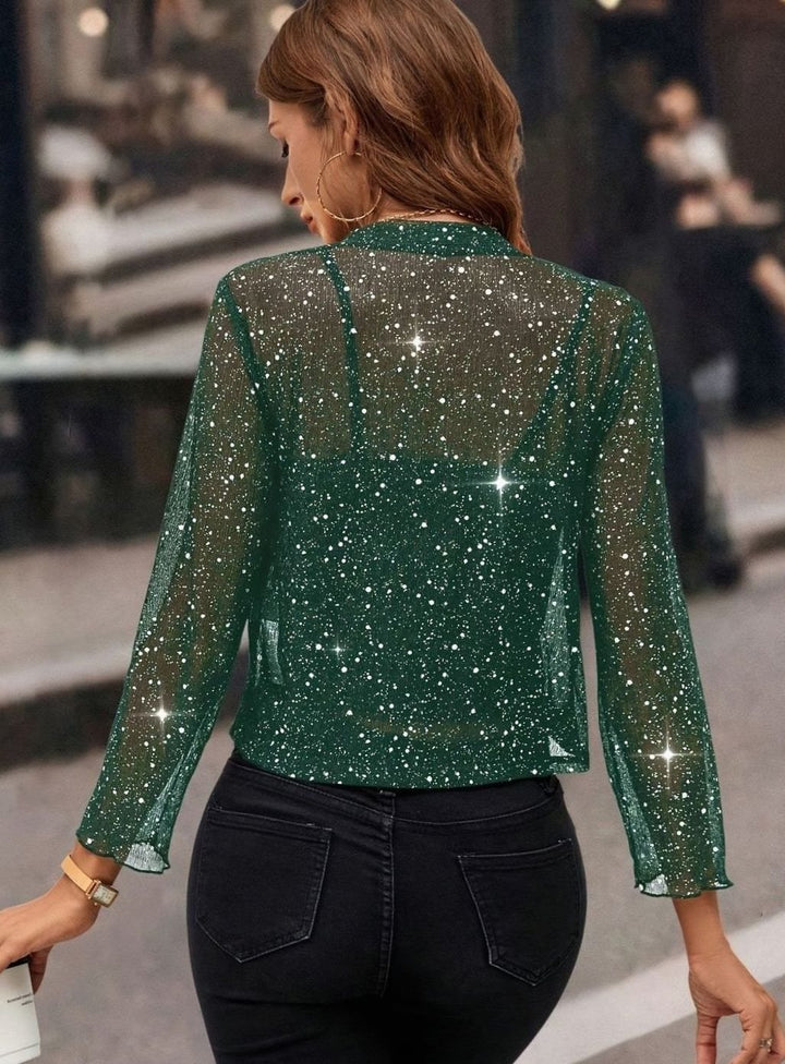 Women's Glitter Open-Front Cropped Blazer Jacket