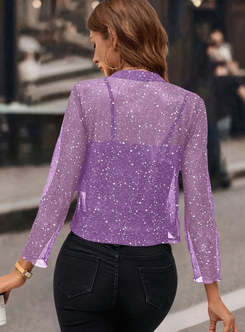 Women's Glitter Open-Front Cropped Blazer Jacket