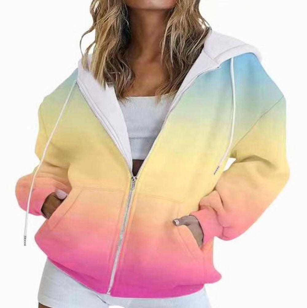 Women's Gradient Zip-Up Oversized Hoodie Deep Pockets - Yellow