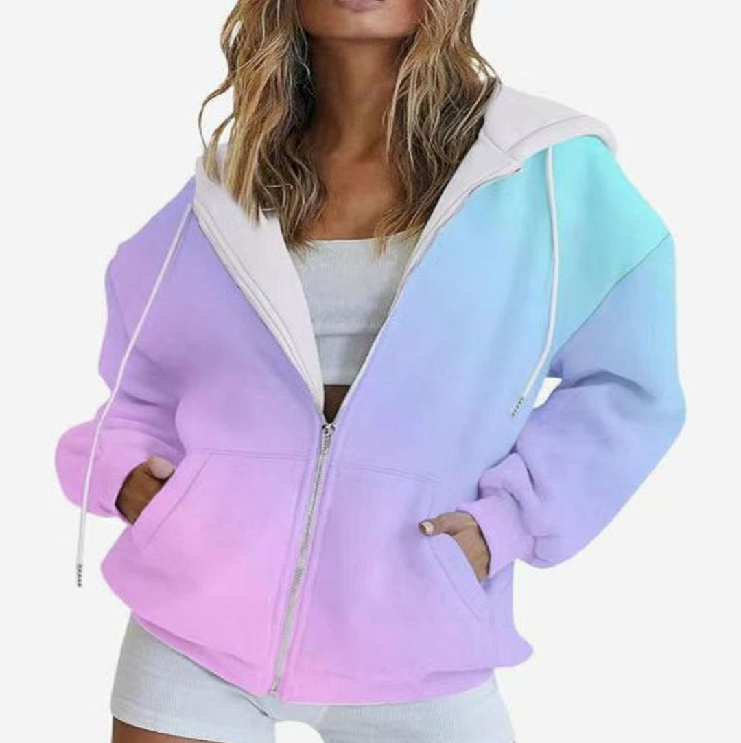 Women's Gradient Zip-Up Oversized Hoodie Deep Pockets - Purple