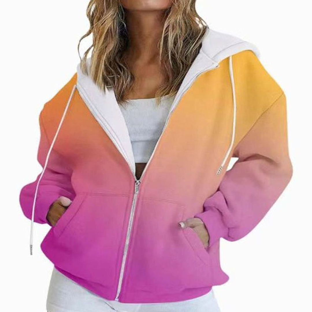 Women's Gradient Zip-Up Oversized Hoodie Deep Pockets - Orange