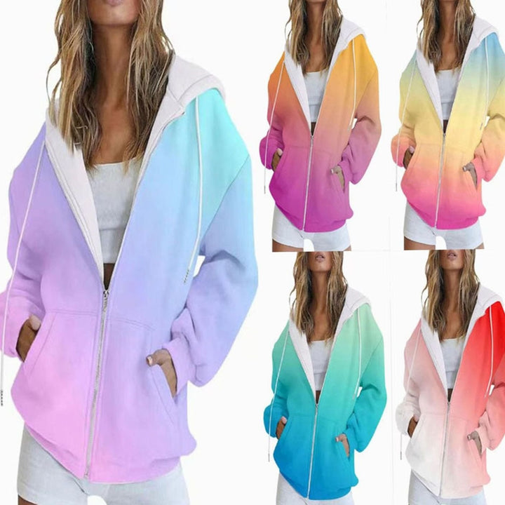Women's Gradient Zip-Up Oversized Hoodie Deep Pockets