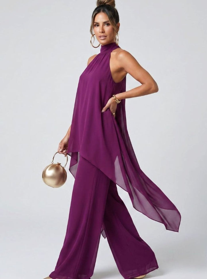 Women's Halter Neck Flowy Wide-Leg Trouser Co-ord Set