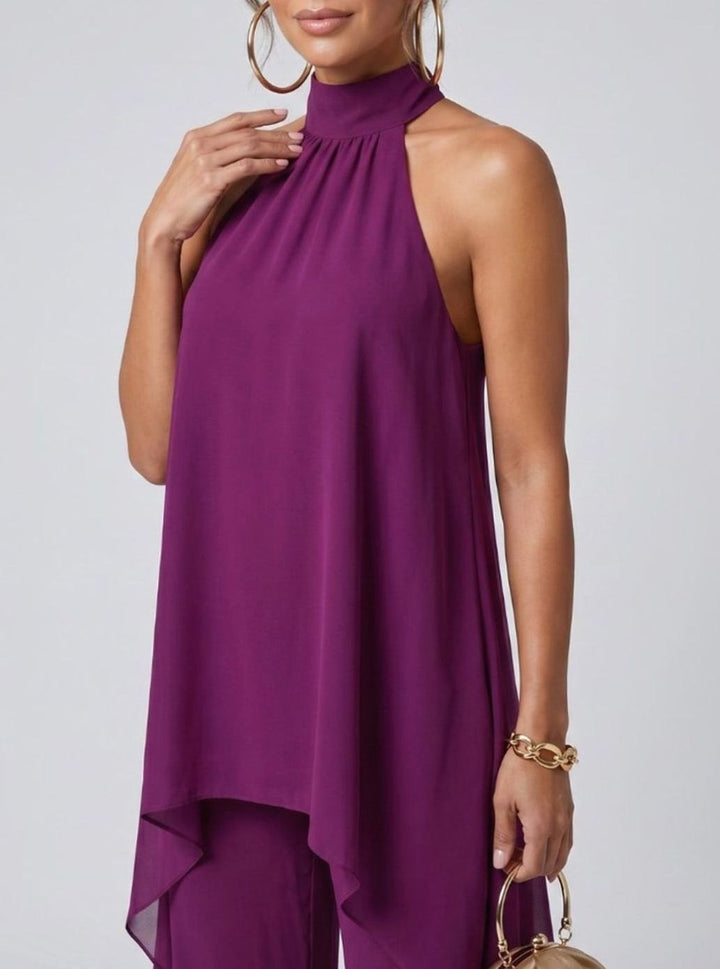Women's Halter Neck Flowy Wide-Leg Trouser Co-ord Set, Purple