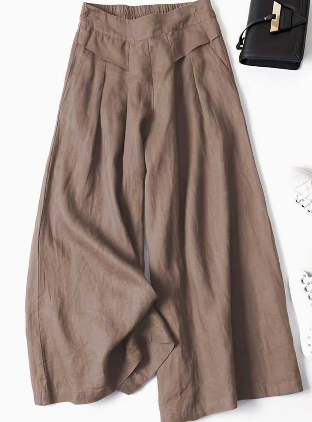 Women's High-Waist Elastic Waistband Loose Wide-Leg Trousers - Rust