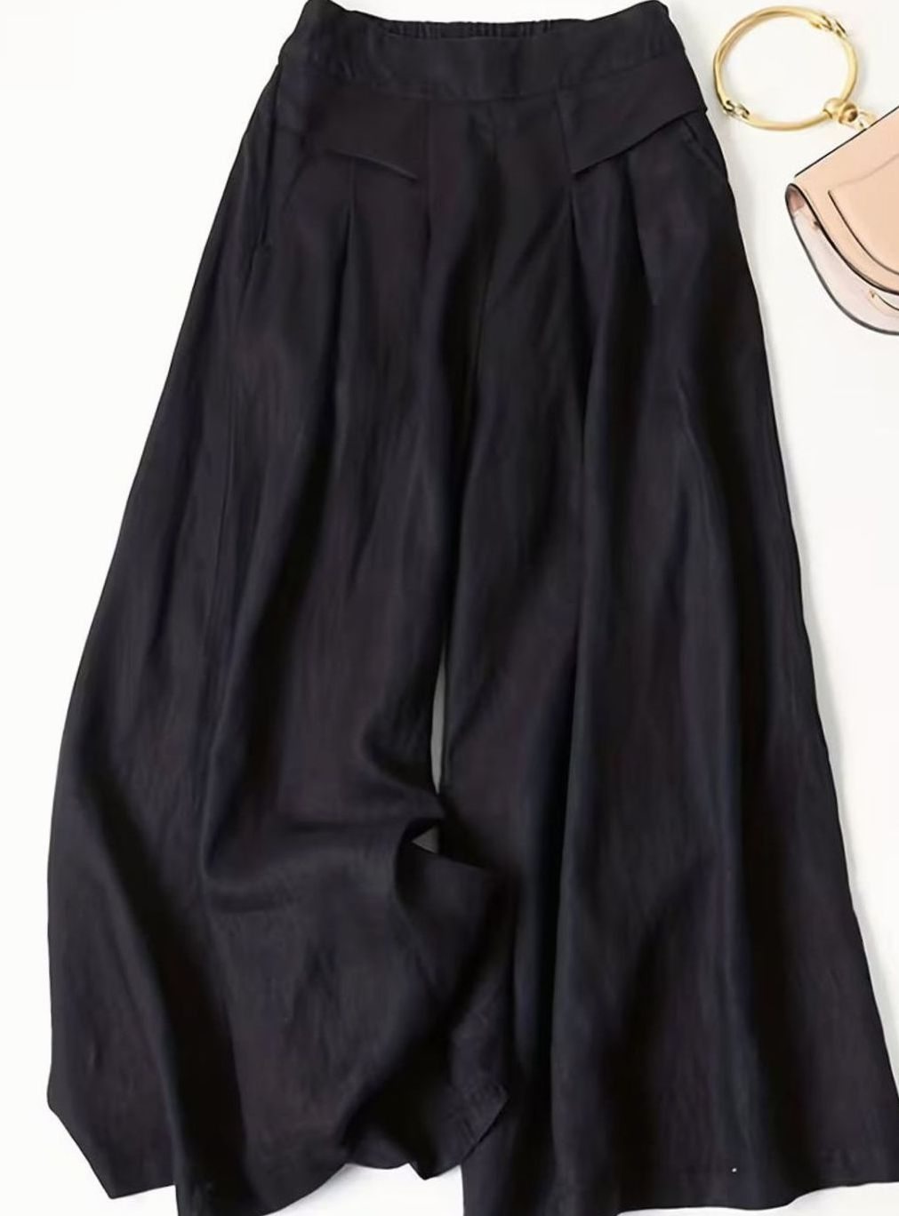 Women's High-Waist Elastic Waistband Loose Wide-Leg Trousers - Black