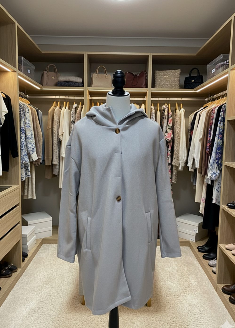 Women's Hooded Button-Front Oversized Coat