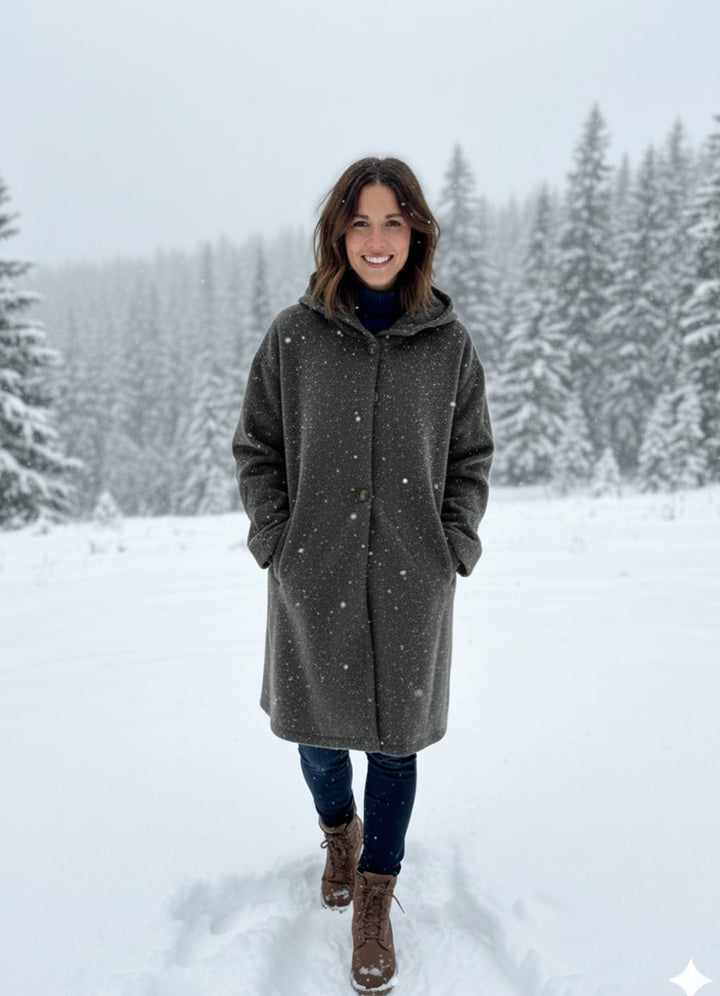Women's Hooded Button-Front Oversized Coat - Black