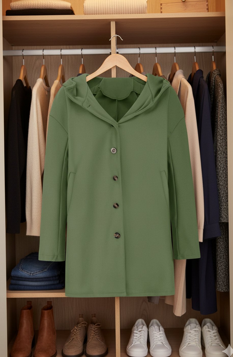 Women's Hooded Button-Front Oversized Coat