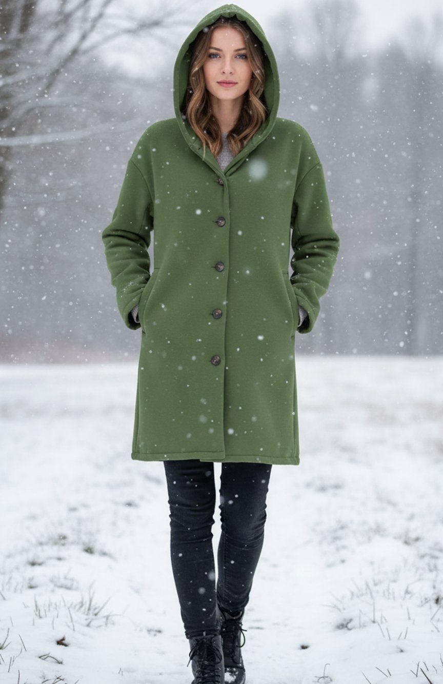 Women's Hooded Button-Front Oversized Coat - Green
