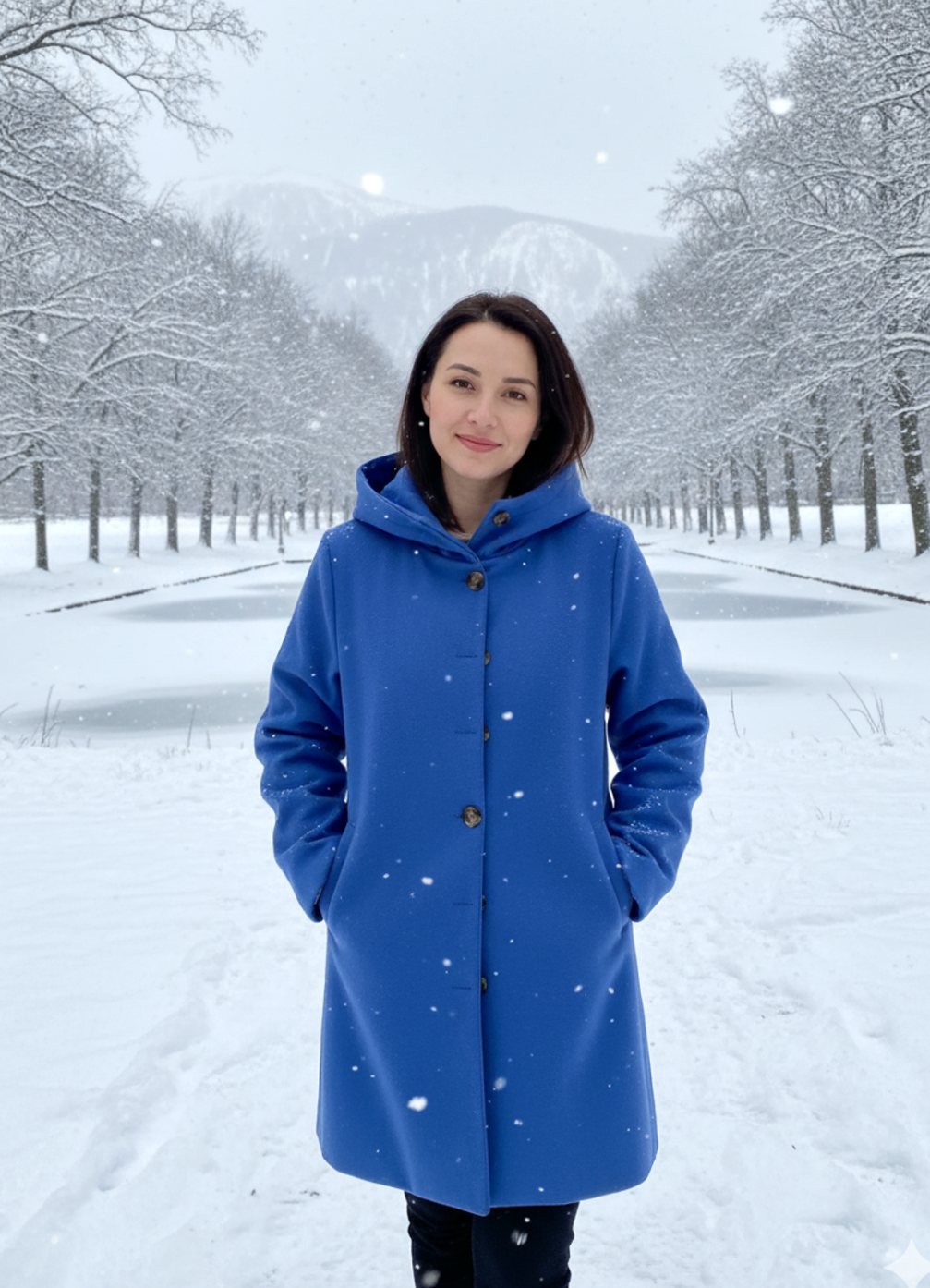 Women's Hooded Button-Front Oversized Coat - Blue