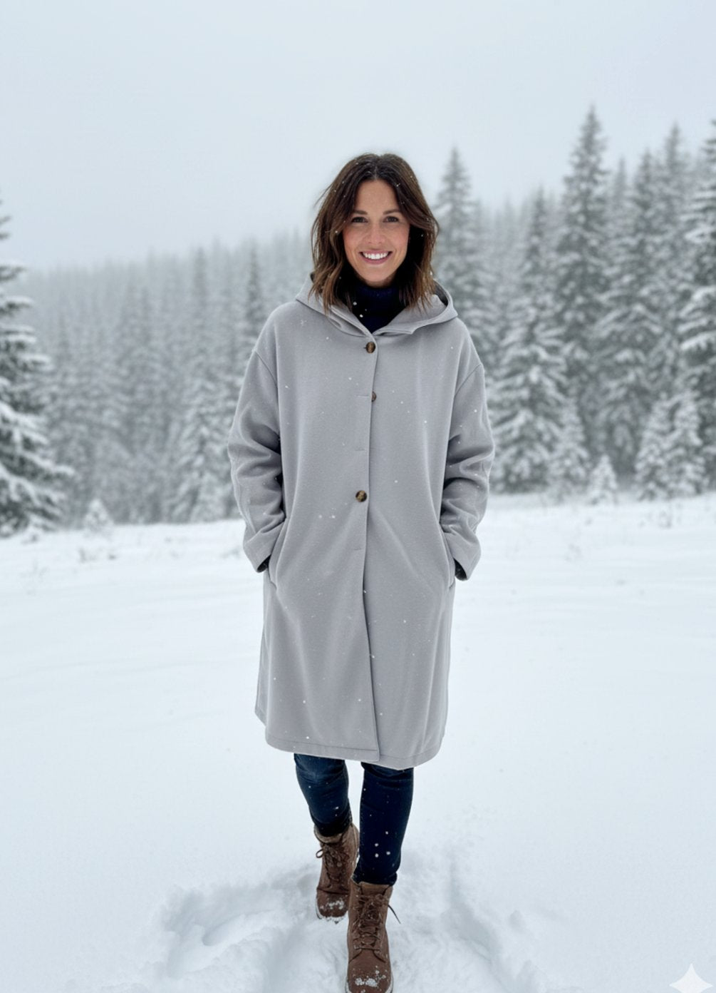 Women's Hooded Button-Front Oversized Coat - Grey