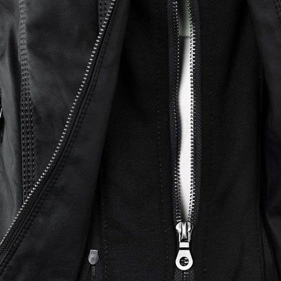 Women's Hooded Faux Leather Biker Jacket Zip-Up Drawstring