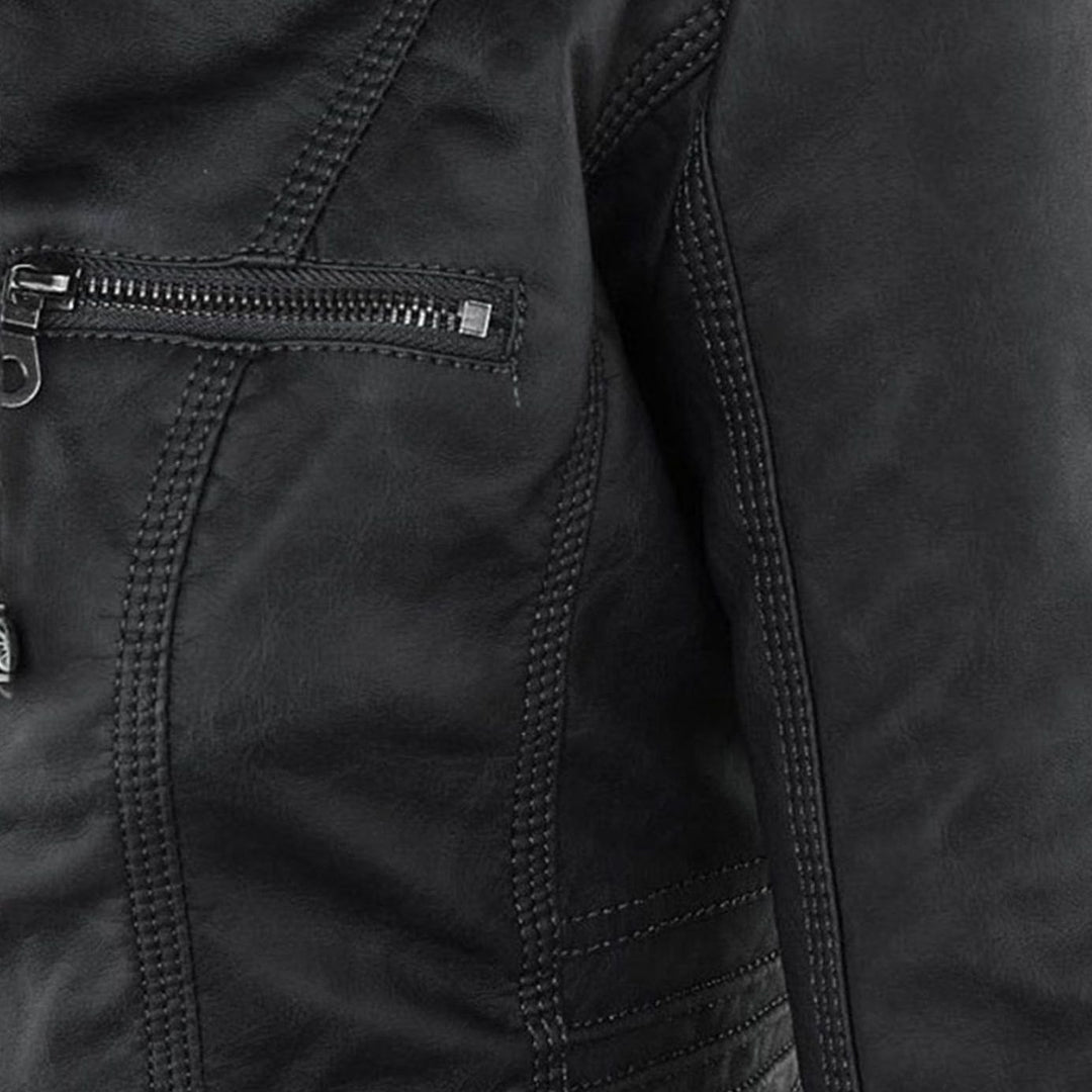 Women's Hooded Faux Leather Biker Jacket Zip-Up Drawstring