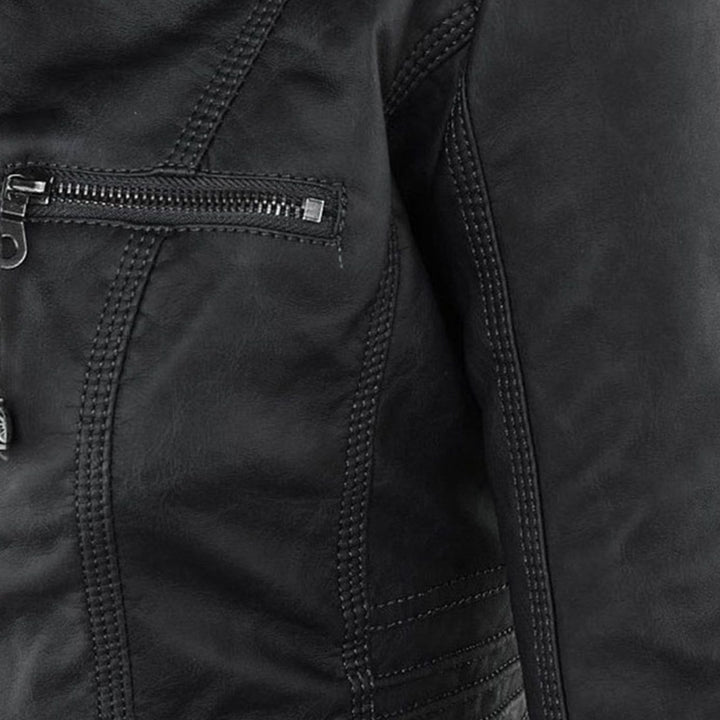 Women's Hooded Faux Leather Biker Jacket Zip-Up Drawstring
