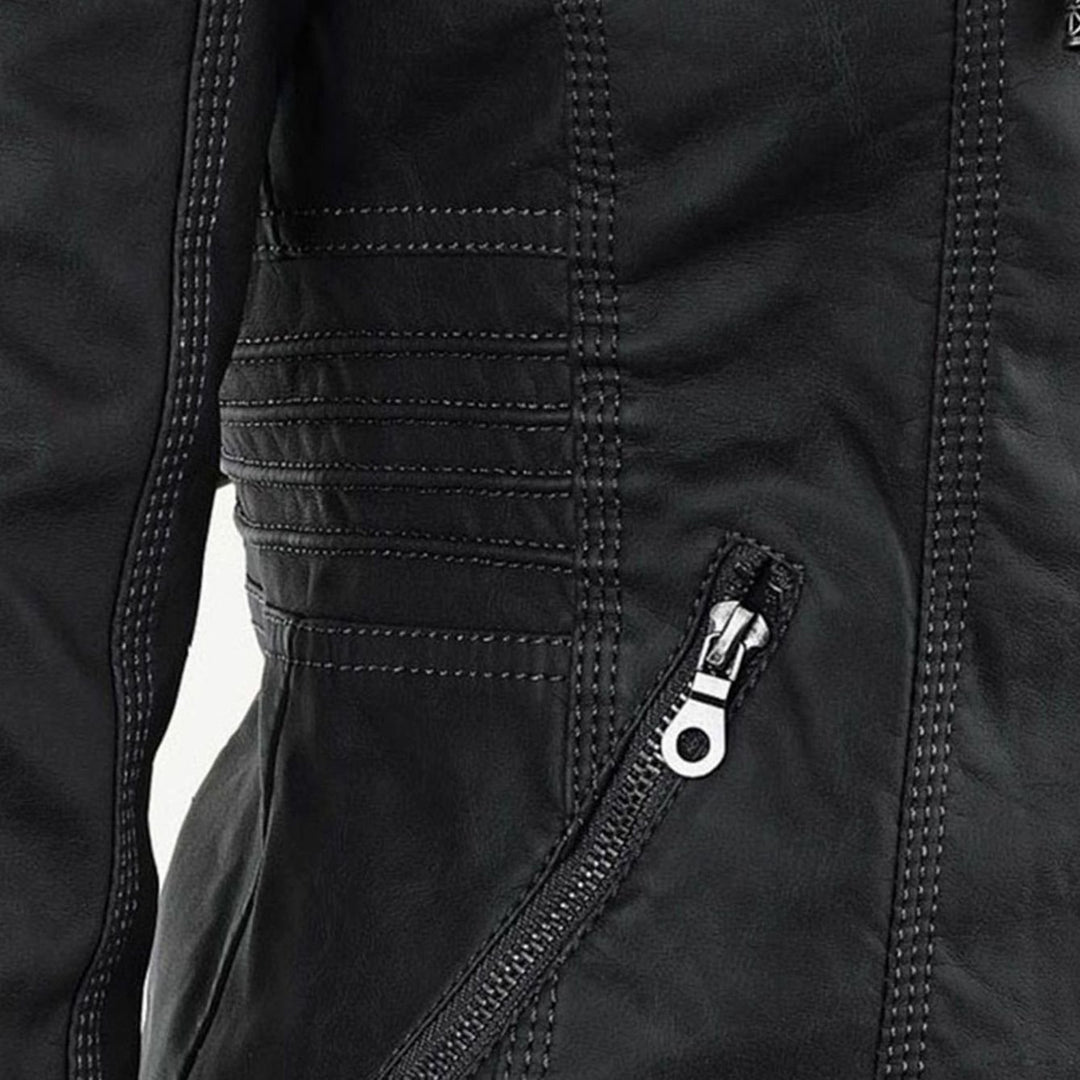 Women's Hooded Faux Leather Biker Jacket Zip-Up Drawstring