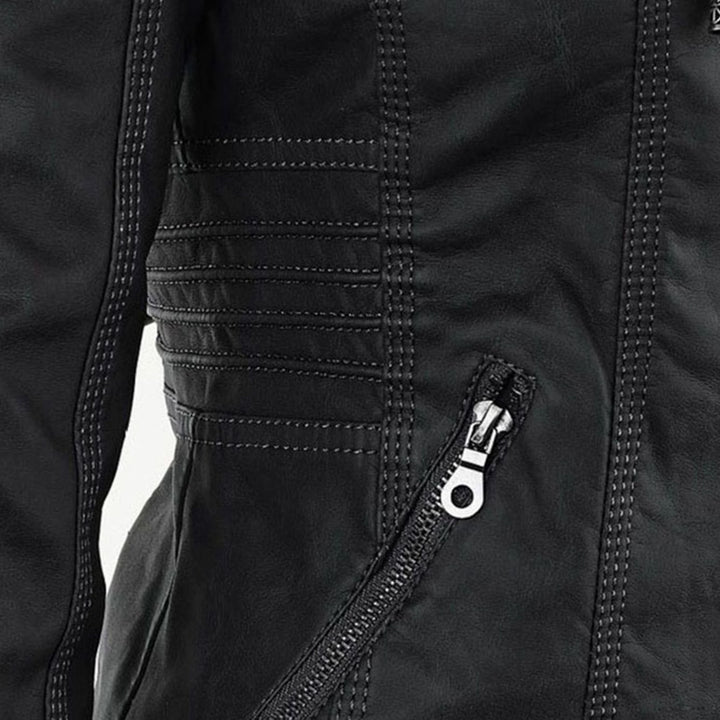 Women's Hooded Faux Leather Biker Jacket Zip-Up Drawstring