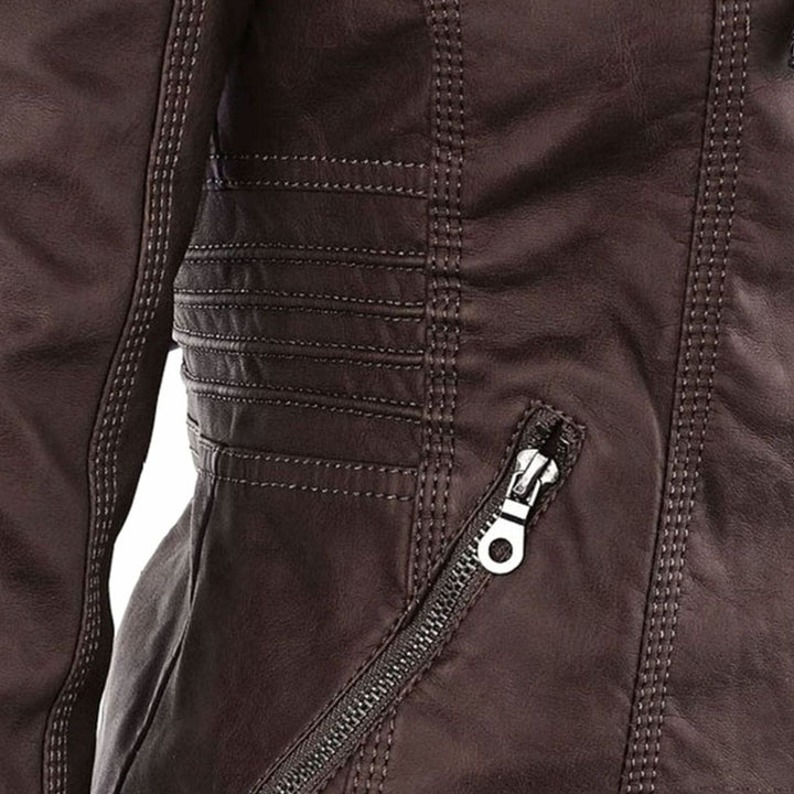 Women's Hooded Faux Leather Biker Jacket Zip-Up Drawstring