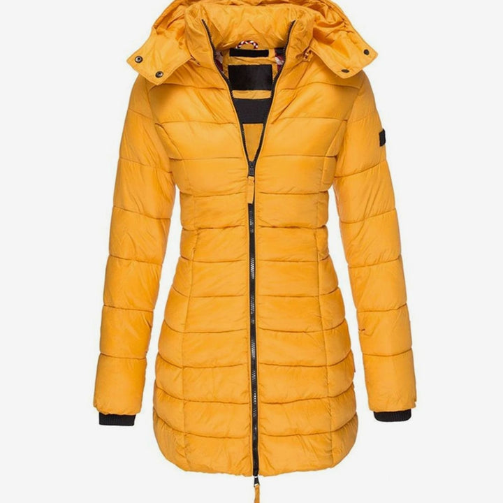 Women's Hooded Longline Quilted Puffer Winter Coat - Yellow