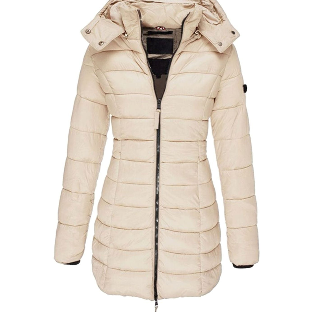 Women's Hooded Longline Quilted Puffer Winter Coat - Khaki