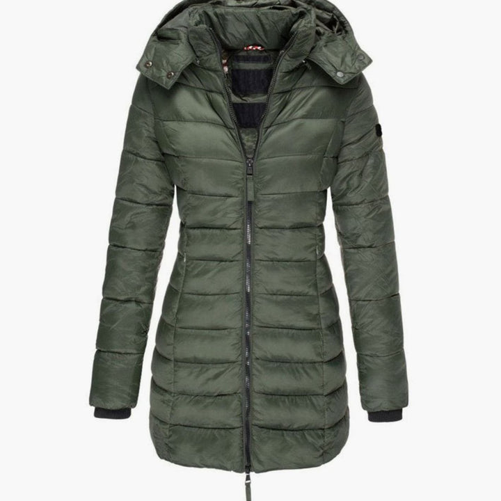 Women's Hooded Longline Quilted Puffer Winter Coat - Green