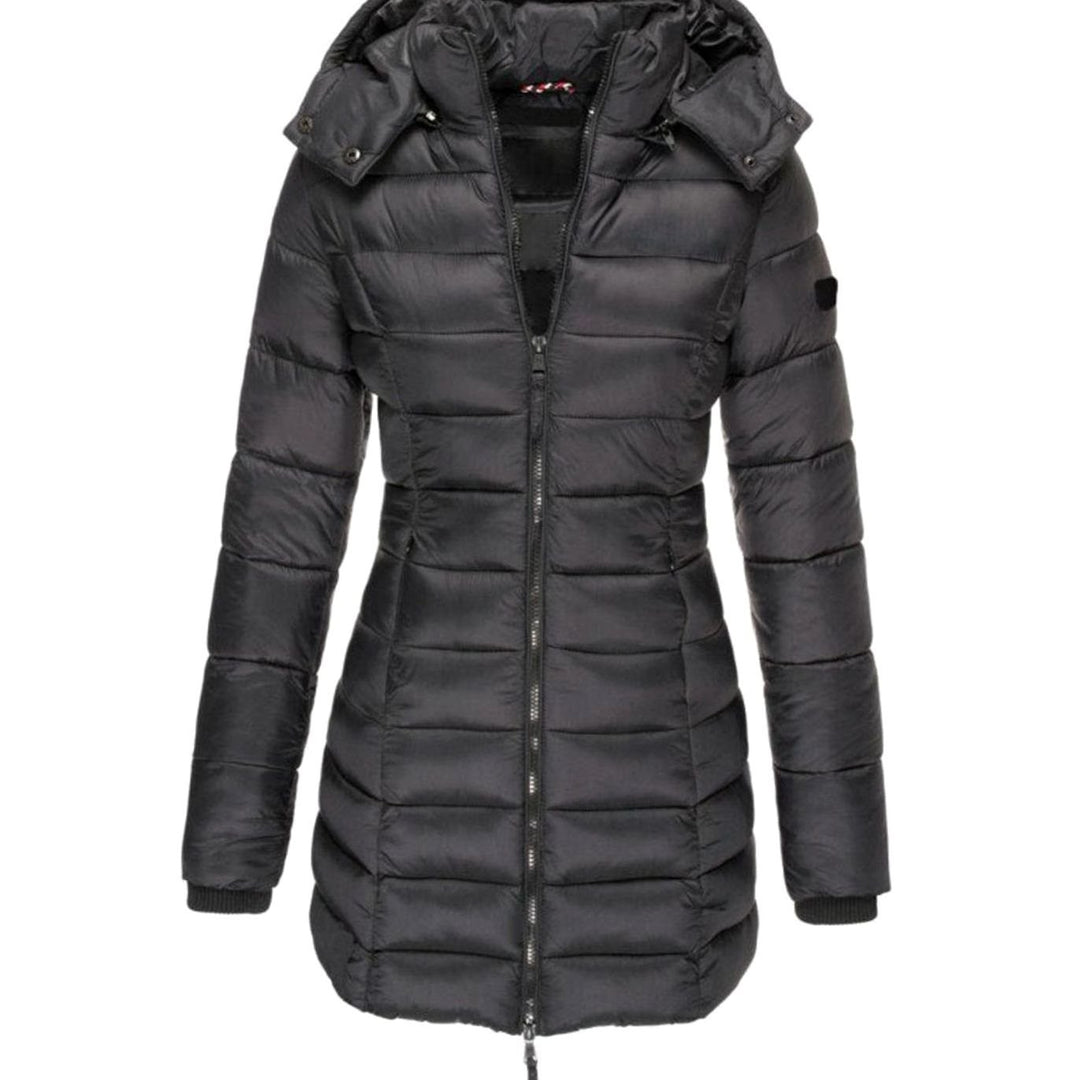 Women's Hooded Longline Quilted Puffer Winter Coat - Black