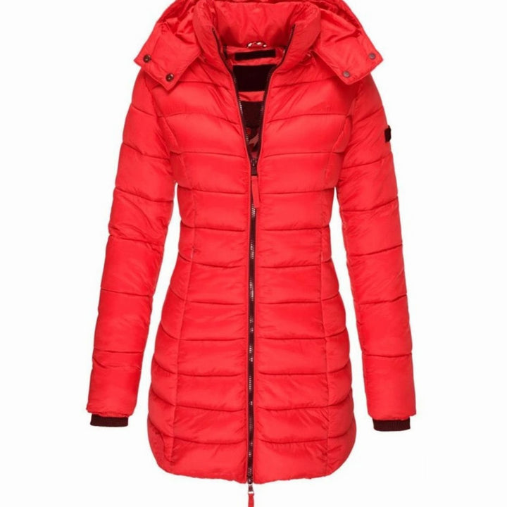 Women's Hooded Longline Quilted Puffer Winter Coat - Red