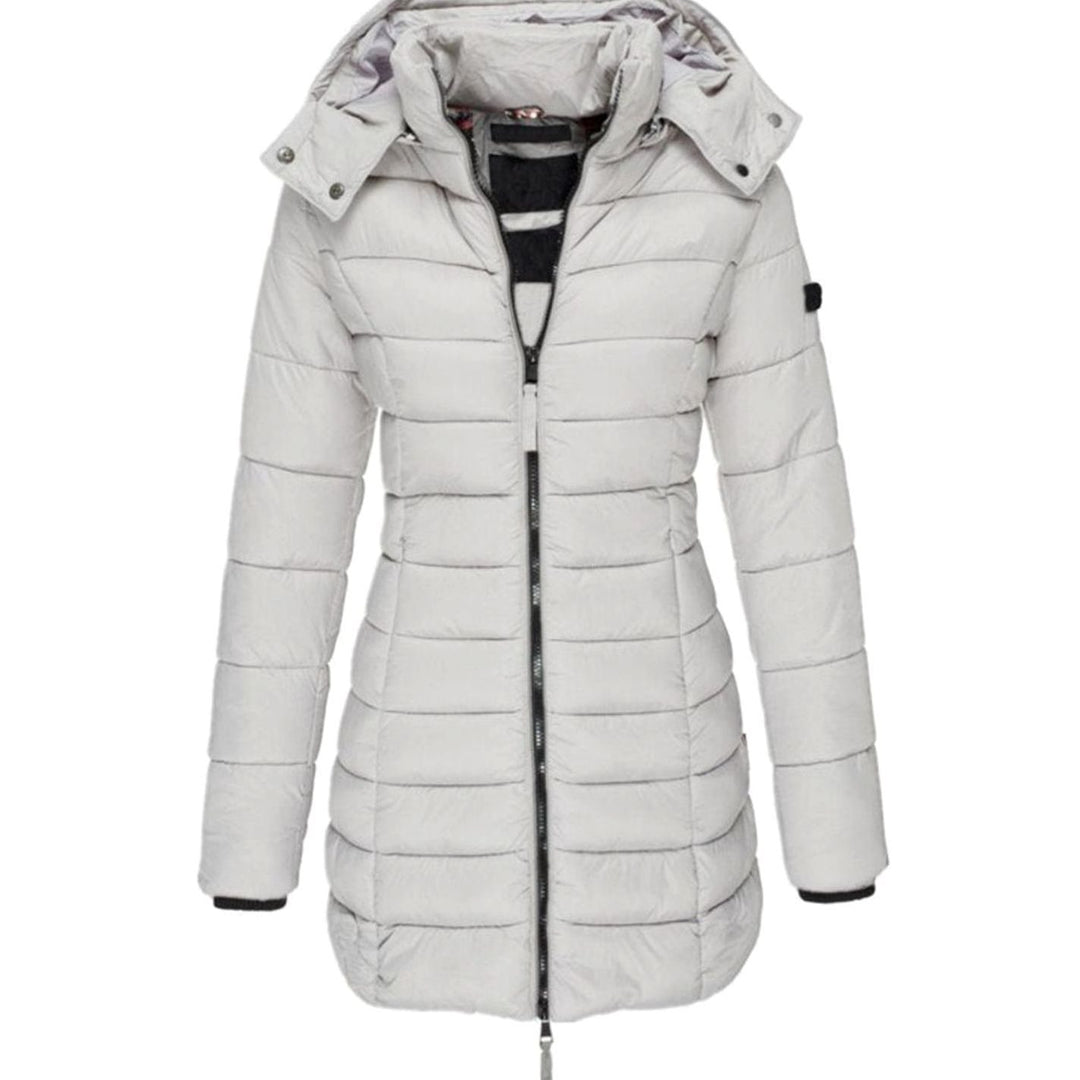 Women's Hooded Longline Quilted Puffer Winter Coat - Grey