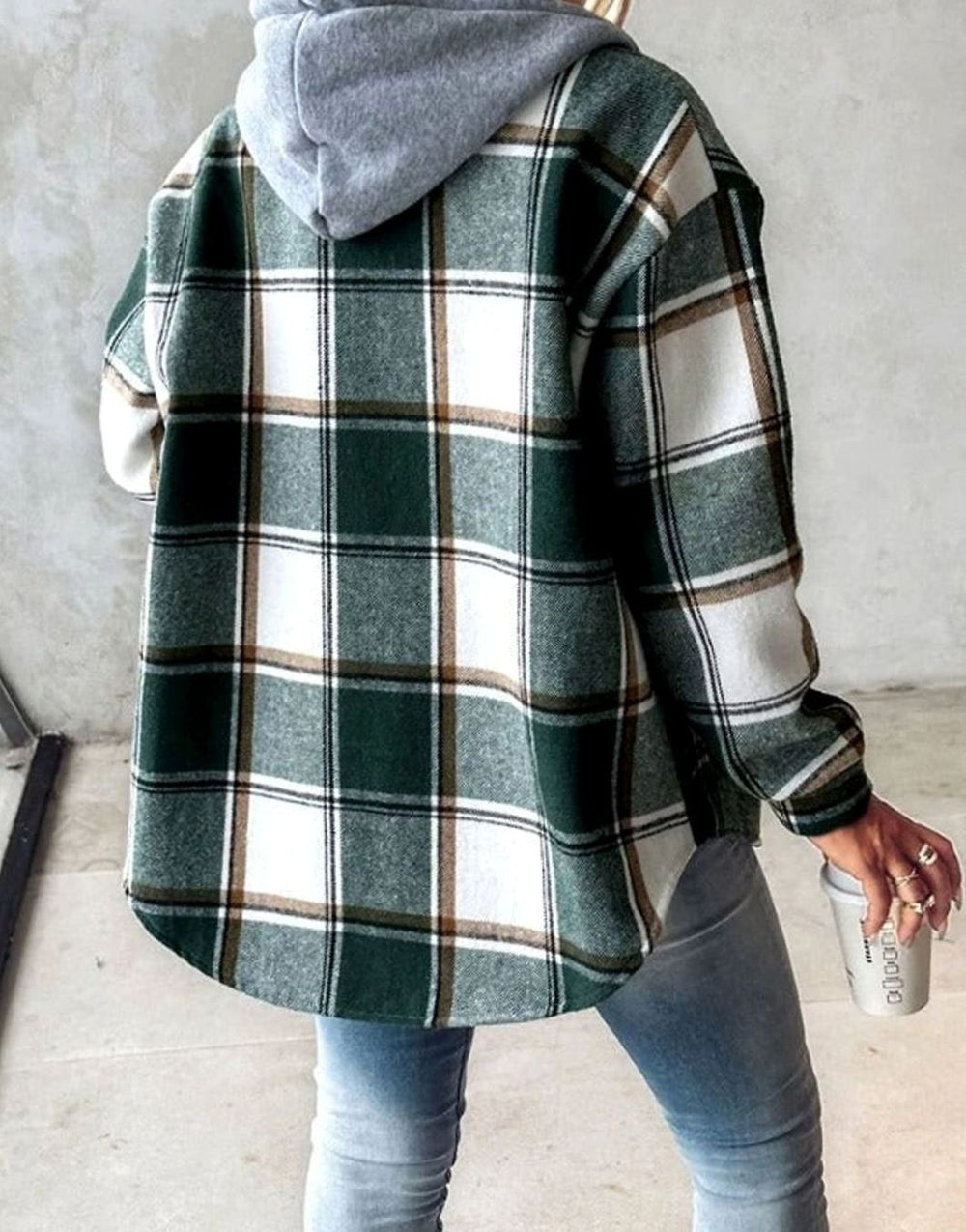 Women's Hooded Plaid Flannel Shacket Button-Up Jacket