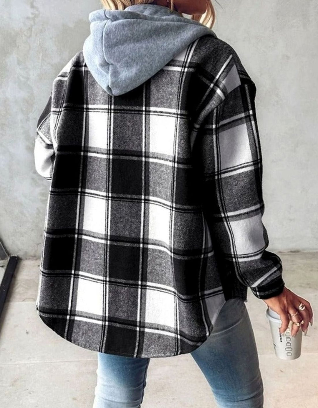 Women's Hooded Plaid Flannel Shacket Button-Up Jacket