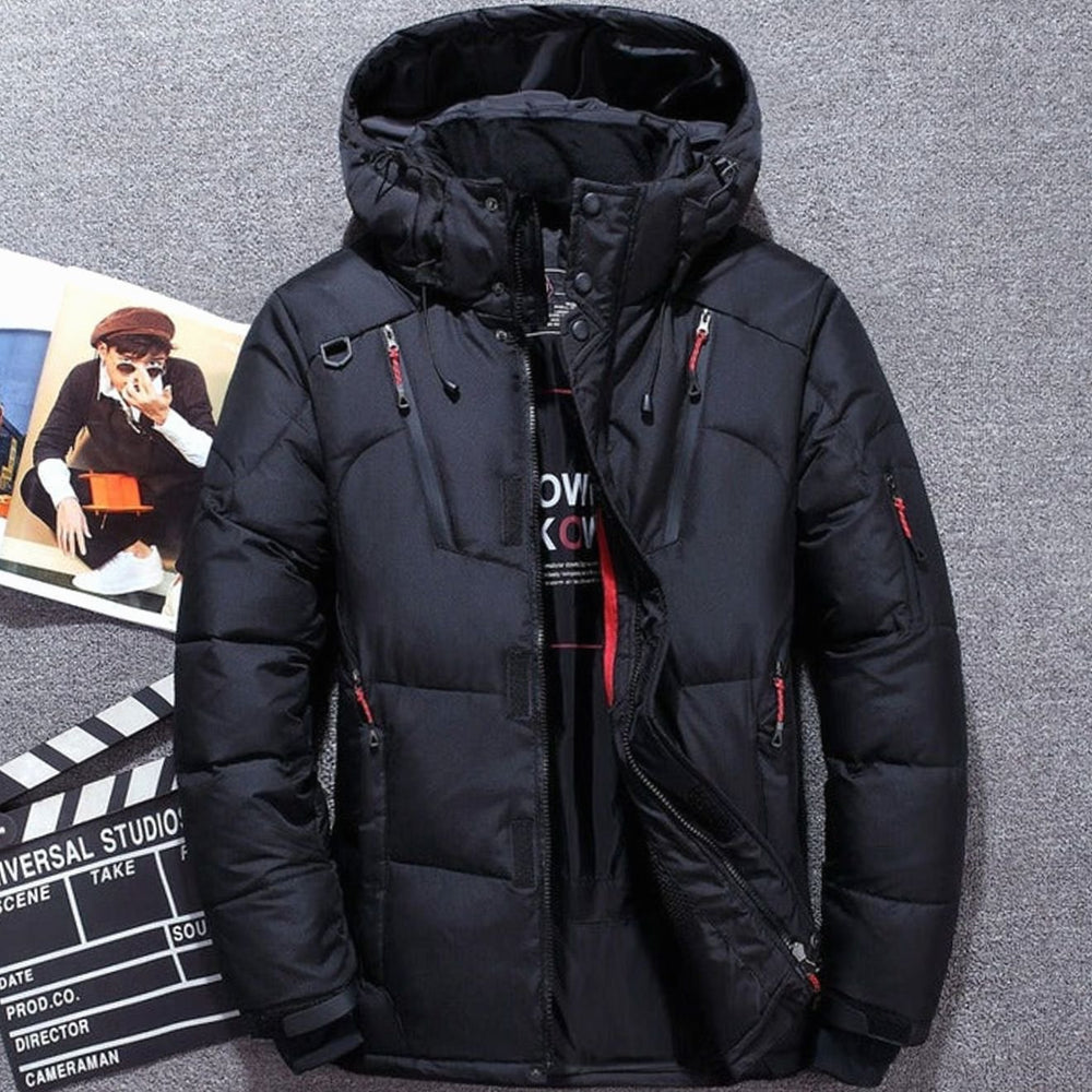 Women's Hooded Puffer Down Jacket Water-Resistant Winter Coat - Black