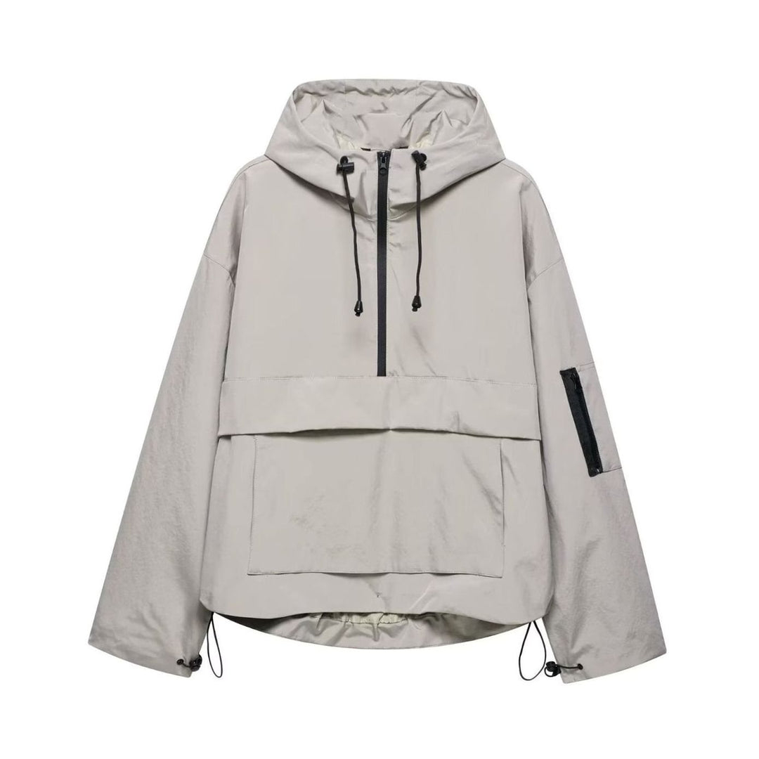 Women's Hooded Pullover Anorak Windproof Waterproof Jacket - Grey