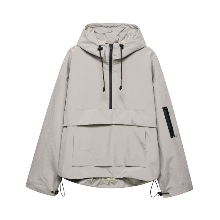 Women's Hooded Pullover Anorak Windproof Waterproof Jacket - Grey