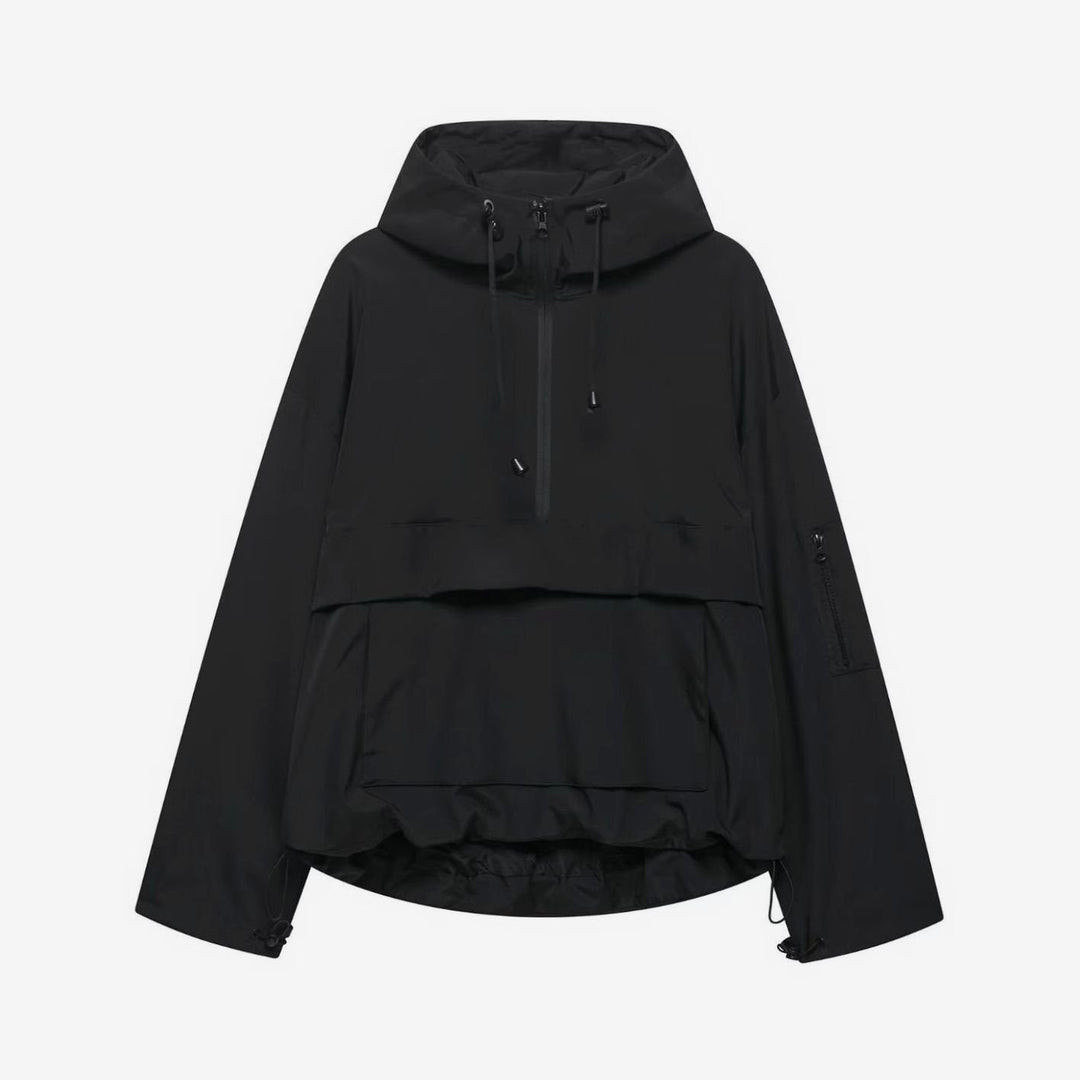 Women's Hooded Pullover Anorak Windproof Waterproof Jacket - Black