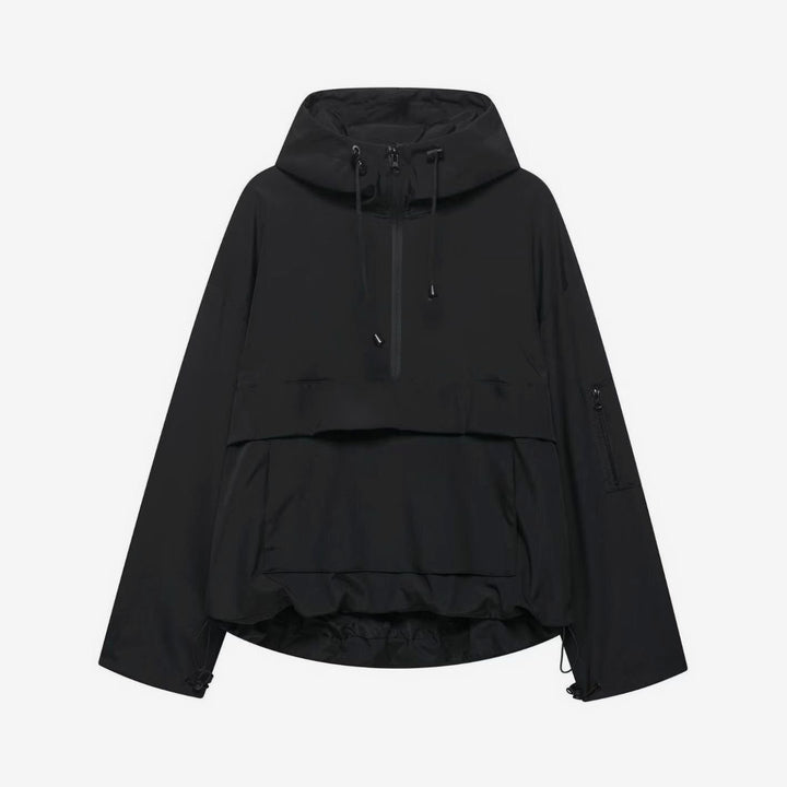 Women's Hooded Pullover Anorak Windproof Waterproof Jacket - Black