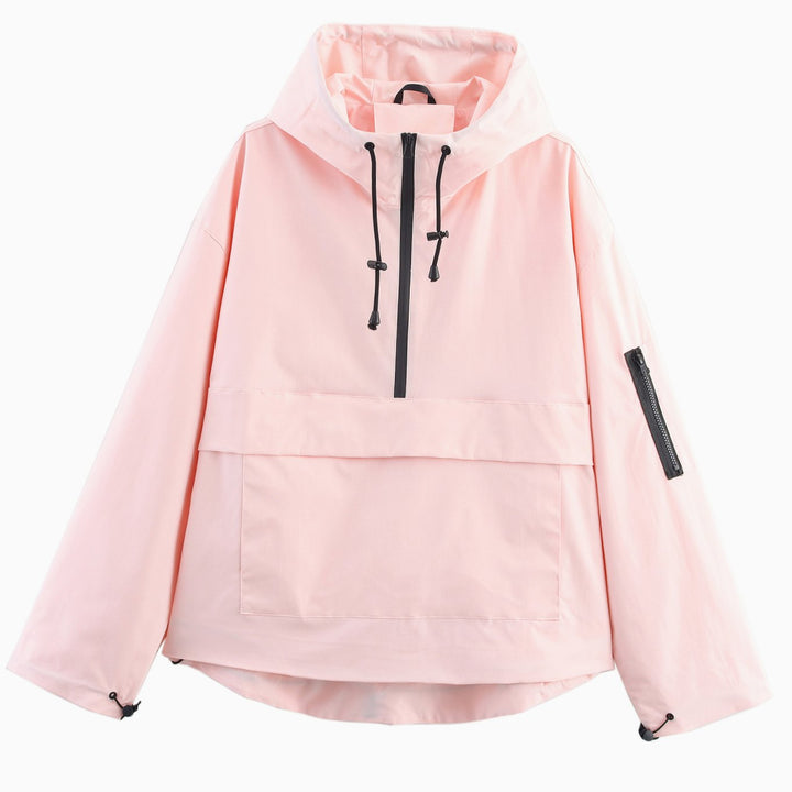 Women's Hooded Pullover Anorak Windproof Waterproof Jacket - Light Pink