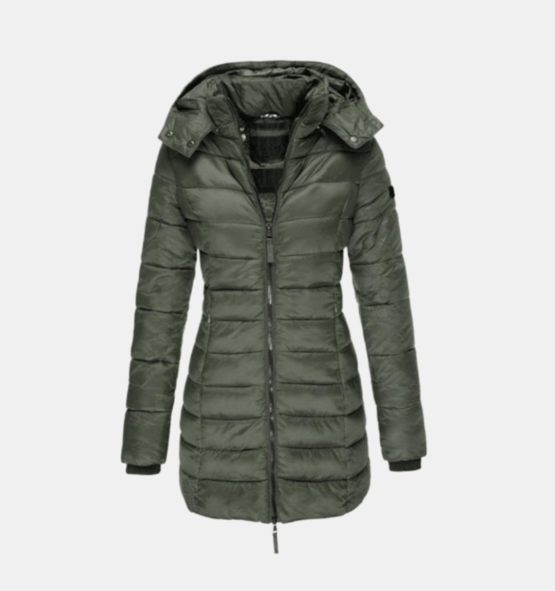 Women's Hooded Quilted Puffer Midi Winter Coat - Green