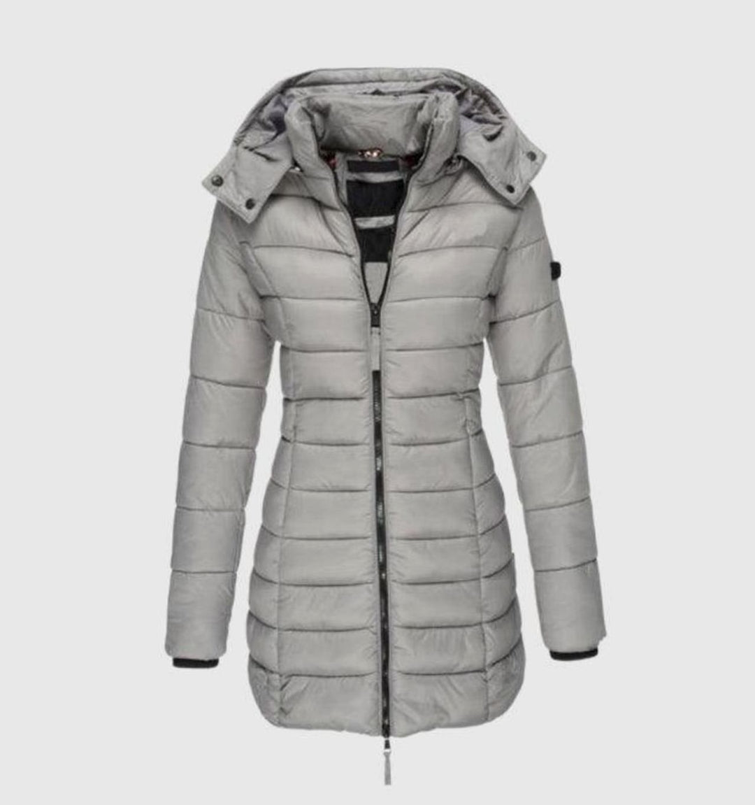 Women's Hooded Quilted Puffer Midi Winter Coat - Grey