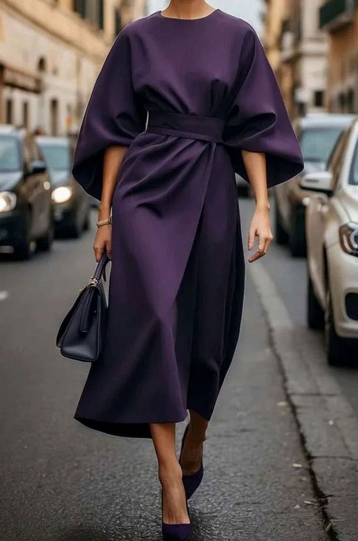 Women's Kimono Sleeve Belted Wrap Midi Dress