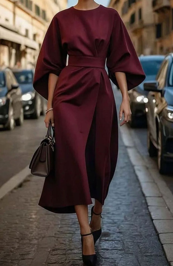 Women's Kimono Sleeve Belted Wrap Midi Dress, Black