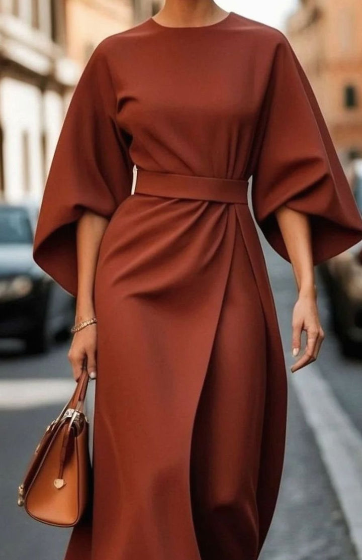 Women's Kimono Sleeve Belted Wrap Midi Dress, Black